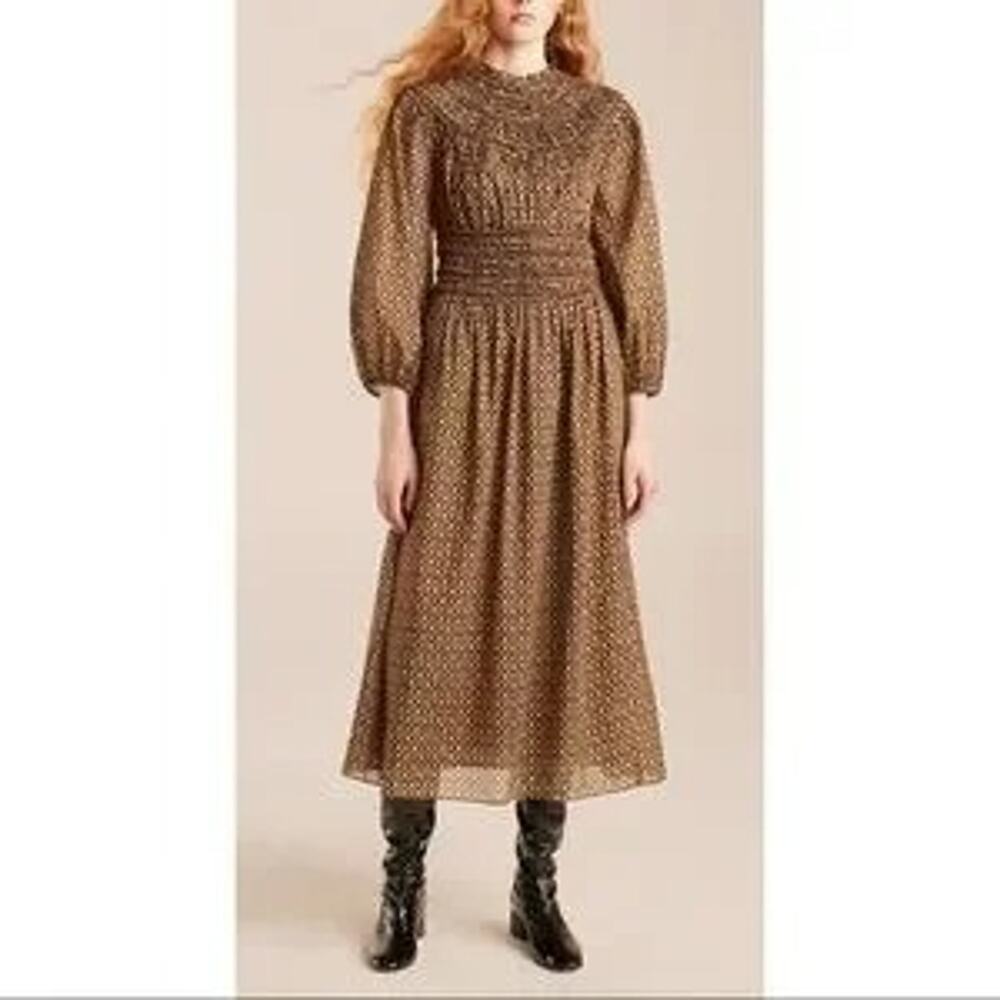 Rebecca Taylor Feather Fleur Smocked Floral Midi Dress size 8